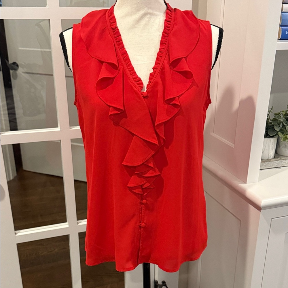 Karl Lagerfeld Red Ruffled Sleeveless Top Size S
